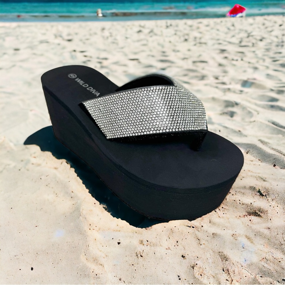 NEW! DIVA Heat Lemon Lime Y2K Rhinestone Embellished Ultra Platform Wedge Sandal - Picture 5 of 8